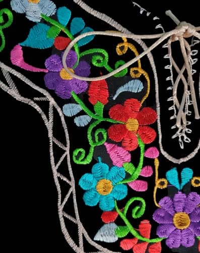 Puerta21 Authentic Mexican Embroidered Long Sleeve Dress (M, Black and Colors)