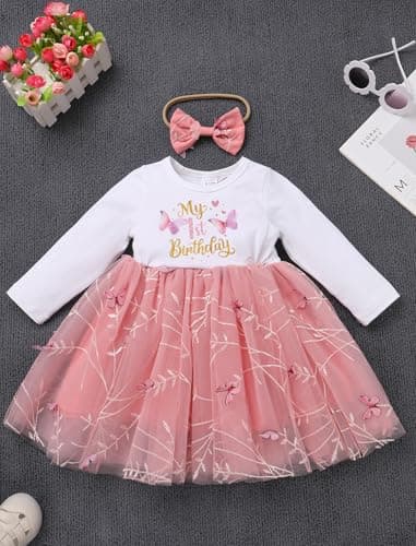ODASDO Baby Girls First Birthday Cotton Tutu Dress with Bowknot Headband Set