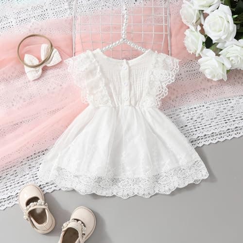 Aiwpstoin Boho Floral Lace Baby Girl Dress with Headband