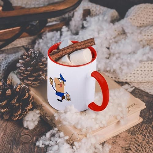 Funny Cartoon Cop Eating Donuts Mug - 3dRose