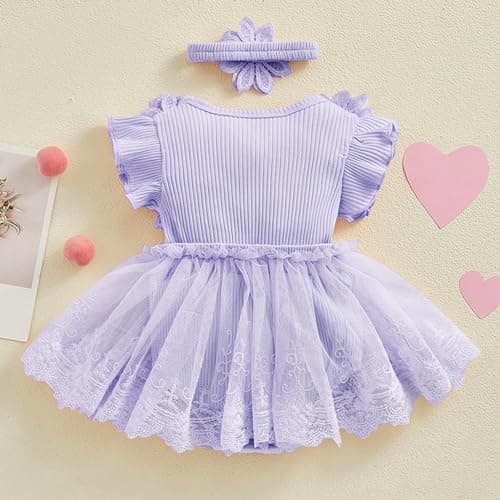 Newborn Baby Girls Lace Romper Dress with Headband 2pcs Summer Set