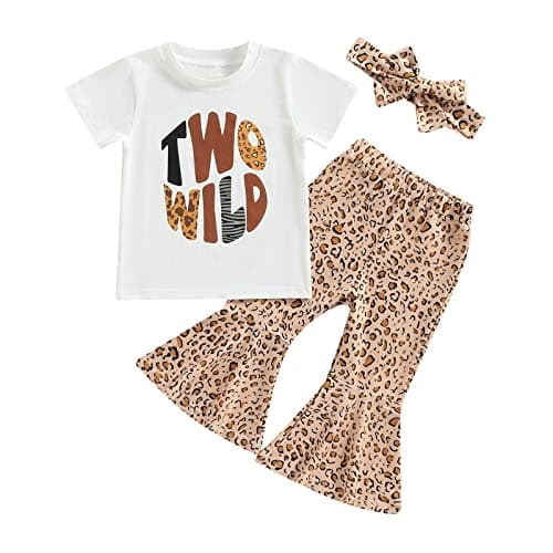 Eadrioss Wild Girl Birthday Outfit Leopard Romper Bell Bottoms