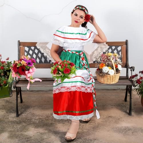 Riyiper Traditional Mexican Fiesta Dress for Women with Flower Hair Clip(X-Large)
