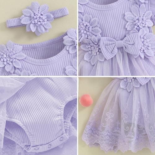 Newborn Baby Girls Lace Romper Dress with Headband 2pcs Summer Set