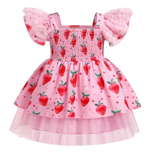 ODASDO Strawberry Printed Tutu Dress for Toddlers Girls Birthday Party
