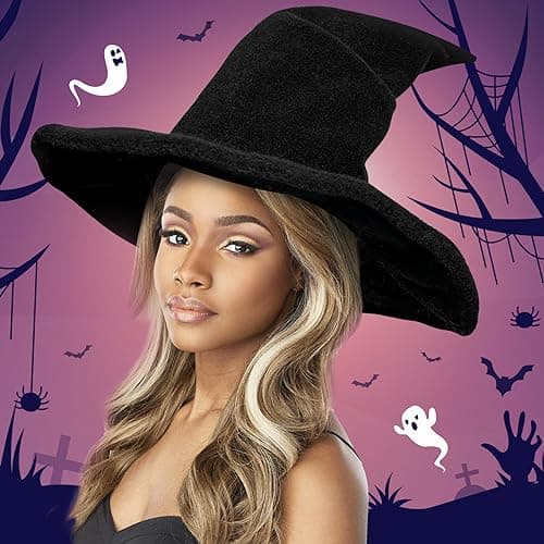 Witchelbas Classic Black Witch Hat for Adults, 1.5cm Thick, WICCAN Masquerade Style