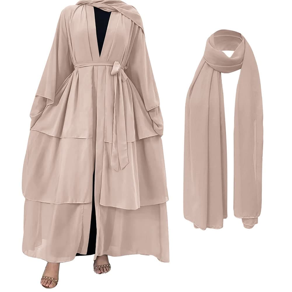 ODIZLI Women's Dubai Style Solid Color Cardigan Robe for Ramadan Modest Fashion