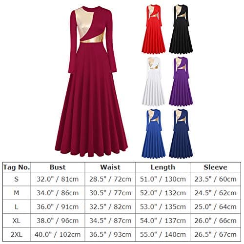 Metallic Color Block Long Sleeve Praise Dance Dresses for Women