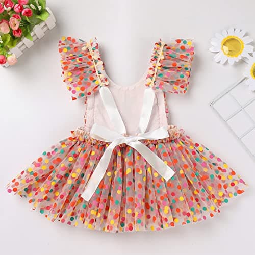 AWIBMK Apricot Polka Dot Daisy Tutu Dress for 1-Year-Old Princess Parties