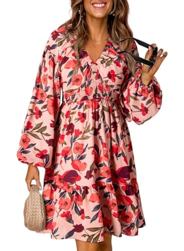 2024 Boho Floral V Neck Mini Dress for Women