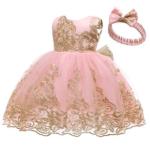 CMMCHAAH 0-6 Yr Girls Formal Lace Embroidery Pageant Dress with Headwear
