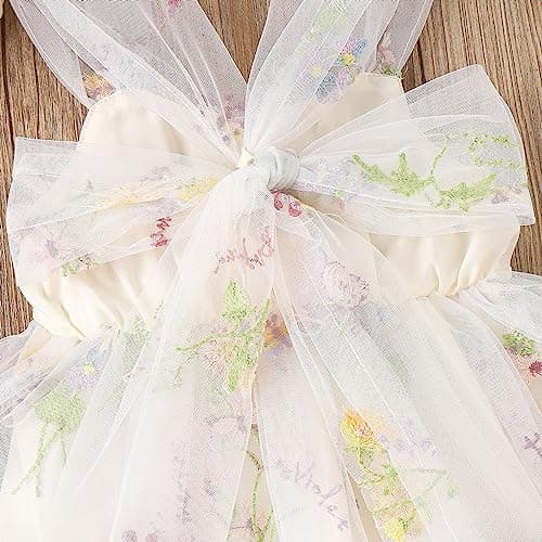 ODASDO Infant Princess Tulle Romper with Flower Embroidery for Birthday Party