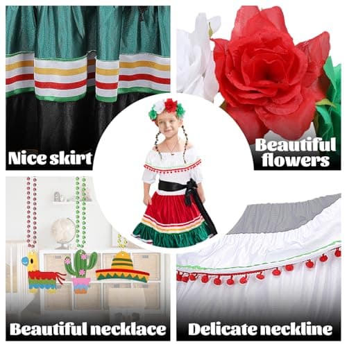 Traditional Mexican Dress for Girls Folklorico Dance Cinco de Mayo Party Costume Kit