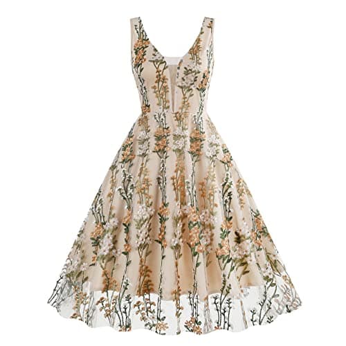 IWEMEK Women's Keyhole Floral Embroidery Cocktail Dress