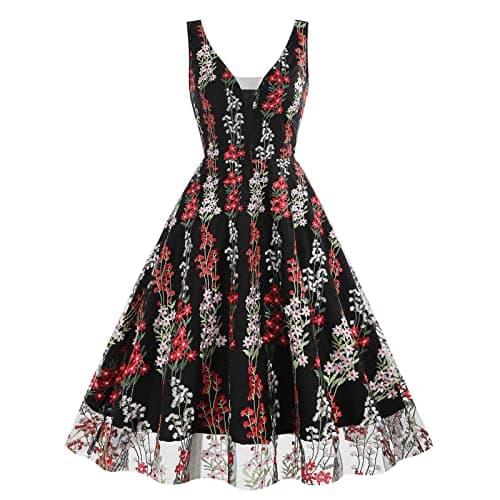 IWEMEK Women's Keyhole Floral Embroidery Cocktail Dress
