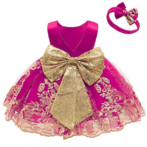 CMMCHAAH 0-6 Yr Girls Formal Lace Embroidery Pageant Dress with Headwear