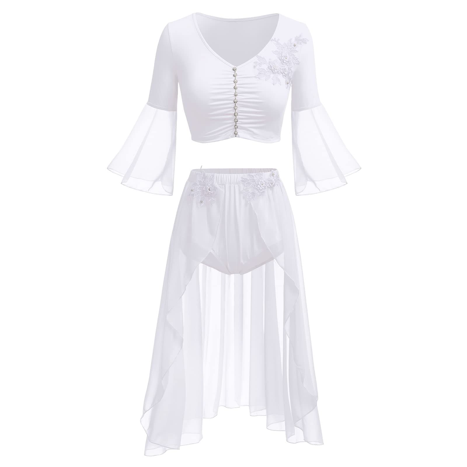 Women's Lyrical Dance Outfit: Chiffon Flowy Skirted Leotard