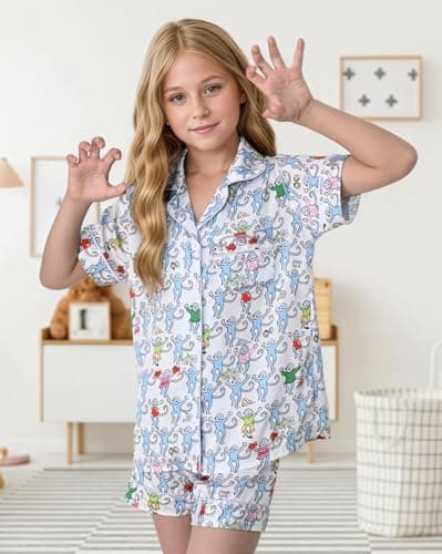 HINFEL Kids' Summer Monkey Shorts Set Cute Y2K Lounge Wear