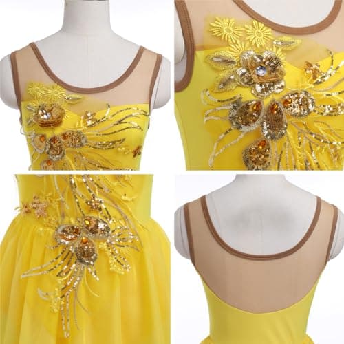 AFAVOM Women's Sequin Flower Ice Skating Dress for Competition Costume