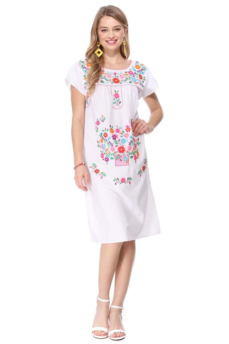 Unik Women's Embroidered Mexican Bohemian Long Casual Dress