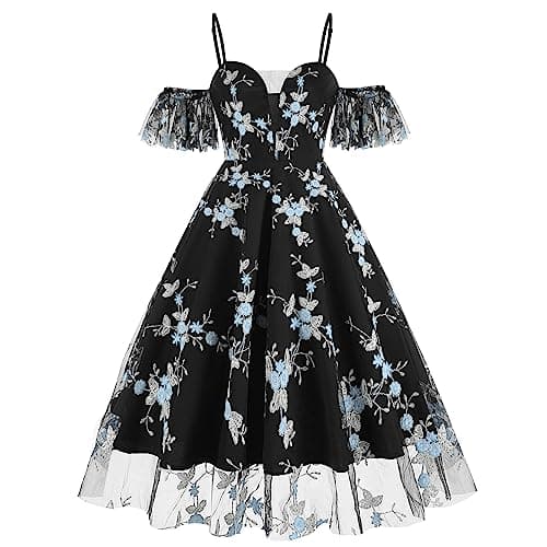 IWEMEK Women's Keyhole Floral Embroidery Cocktail Dress