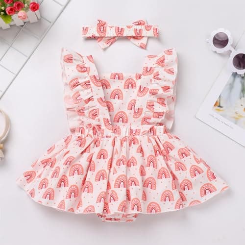 Newborn Infant Baby Girl Romper Dress with Headband Set