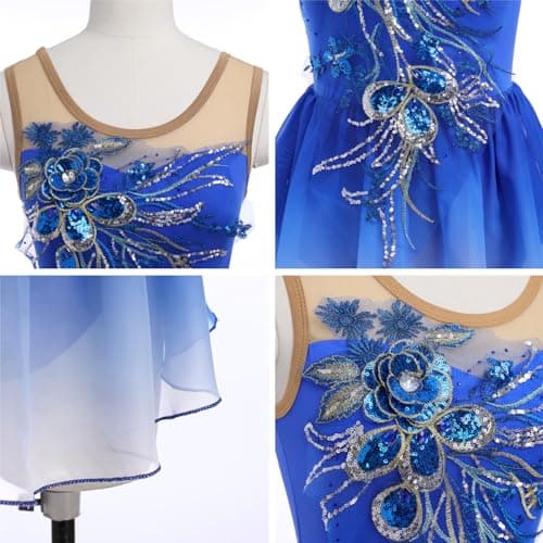 ODASDO Women's Ice Skating Sequin Dress with Gradient Chiffon