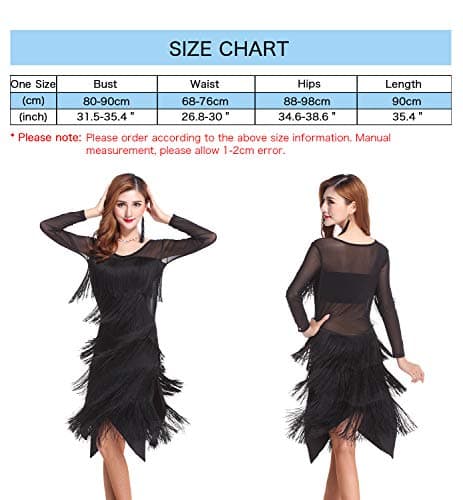 Z&X Women's Black Fringe Ballroom Dance Costume Tulle
