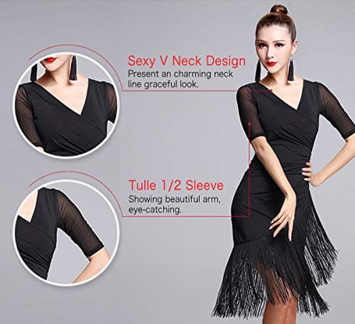 Z&X Women's V Neck Fringed Tango Salsa Dress with Shorts