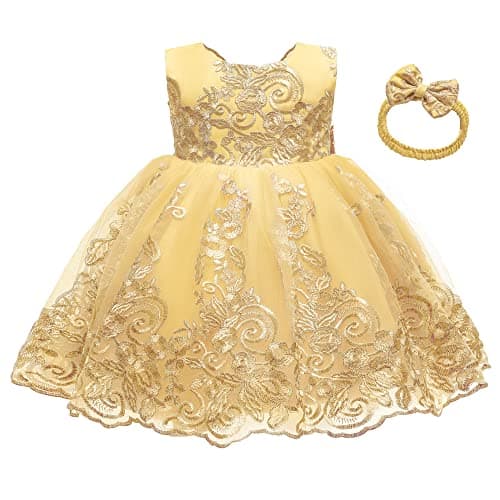 CMMCHAAH 0-6 Yr Girls Formal Lace Embroidery Pageant Dress with Headwear