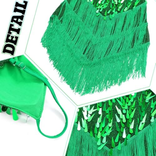 REEtan Fringe Sequin Flapper Dress Sparkly Latin Dance Costume