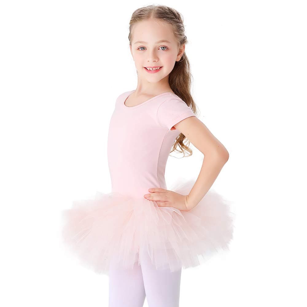 Bezioner Girls' Cotton Ballet Dance Tutu Leotard Short Sleeve