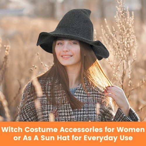 Modern Black Wool Knit Witch Hat for Women - Halloween Party Costume Accessory