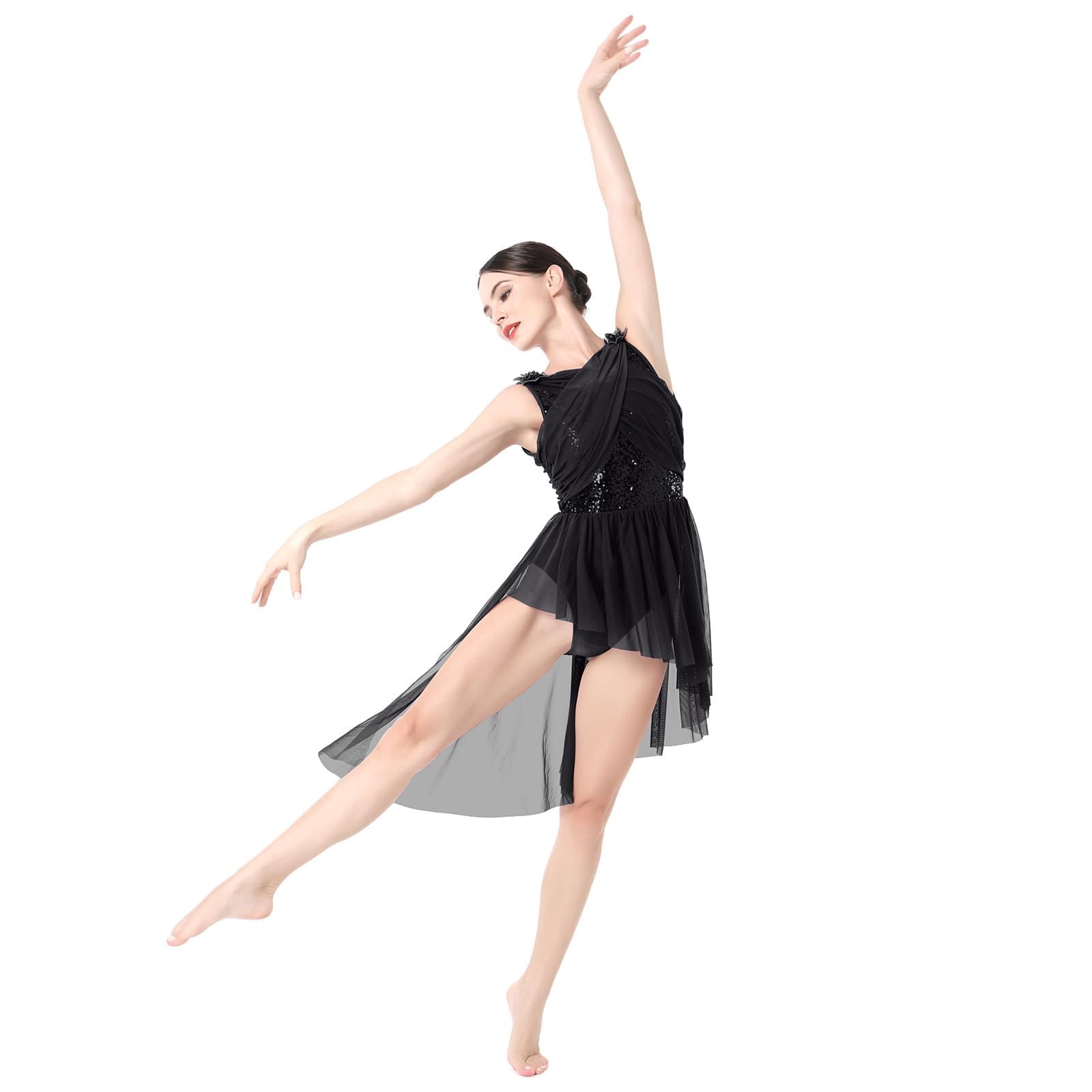 IBAKOM Shiny Sequins Asymmetrical Dance Dress for Women Contemporary Costumes