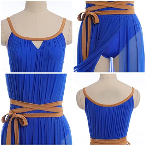 ODASDO Women's Lyrical Dance Mesh Tulle Long Dress Belted Competition Wear