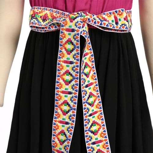 Mexican Folk Ruffle Drape Dress for Girls with Belt
