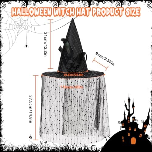 Black Witch Hat for Adult Women Halloween Costume Party Accessories