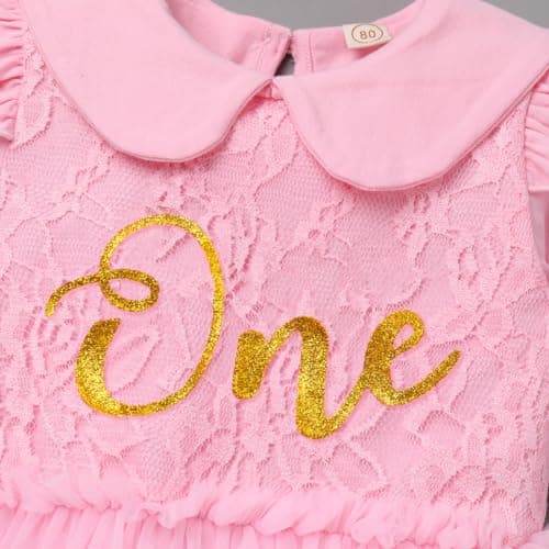 ODASDO Baby Girl First Birthday Lace Floral Cotton Tutu Dress with Headband
