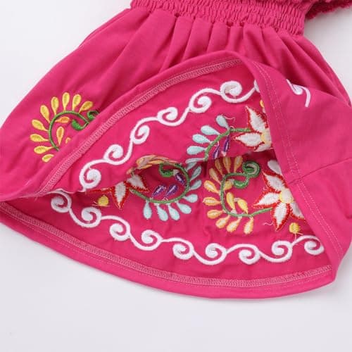 ODIZLI Girls Traditional Mexican Off-Shoulder Floral Embroidered Dress
