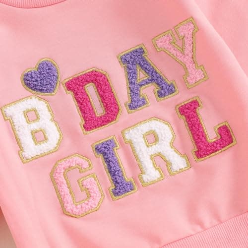 SAYOO Baby Birthday Girl Sweatshirt & Pants Embroidery Print Fall Outfit