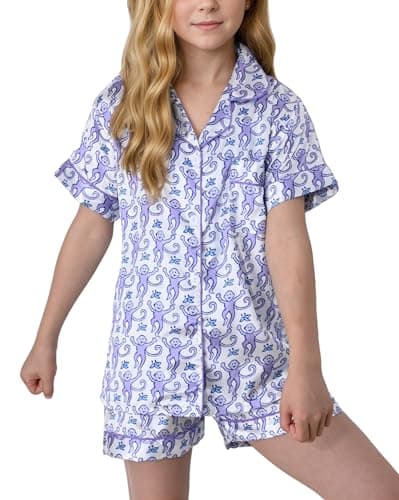 HINFEL Kids' Summer Monkey Shorts Set Cute Y2K Lounge Wear