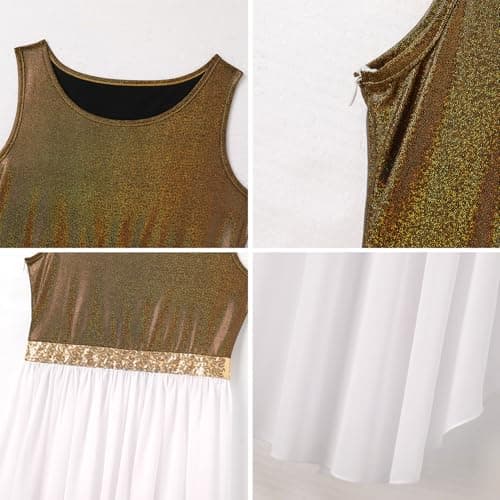 AFAVOM Women's Metallic Asymmetric Praise Dance Dress with Pants