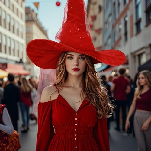 JEGERMIG Women's Oversized Masquerade Witch Hat with Velvet Brim Party Accessory