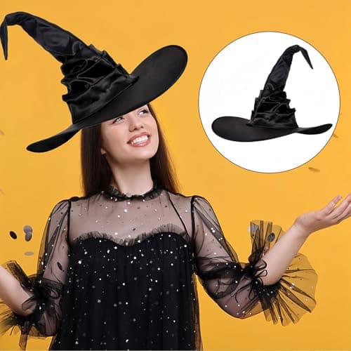 Fulansi Large Ruched Cone Witch Hat for Halloween Cosplay Party Decor