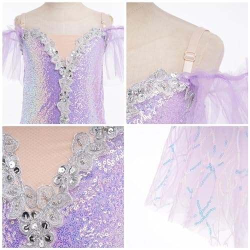ODASDO Kids Ballet Leotard with Tutu Skirt and Sequin Camisole Dress for Performances
