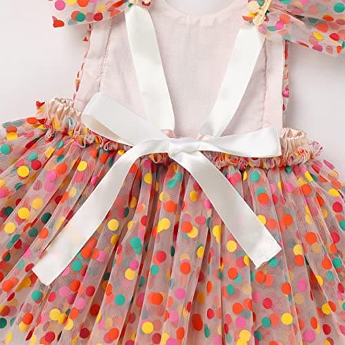 AWIBMK Apricot Polka Dot Daisy Tutu Dress for 1-Year-Old Princess Parties