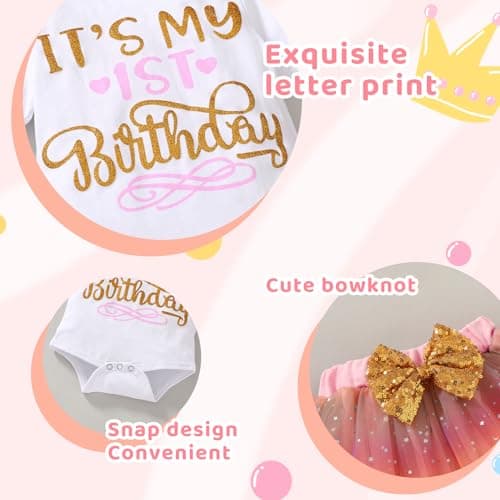 YOUNGER TREE Shiny Printed Sequin Bowknot Tutu Dress for Newborn Baby Girls' 1st Birthday