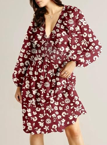 2024 Boho Floral V Neck Mini Dress for Women