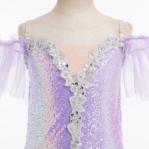 ODASDO Kids Ballet Leotard with Tutu Skirt and Sequin Camisole Dress for Performances