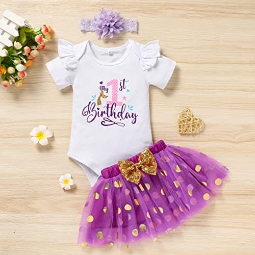 Onederland GRNSHTS Baby Girl First Birthday Romper & Tutu Skirt Outfit